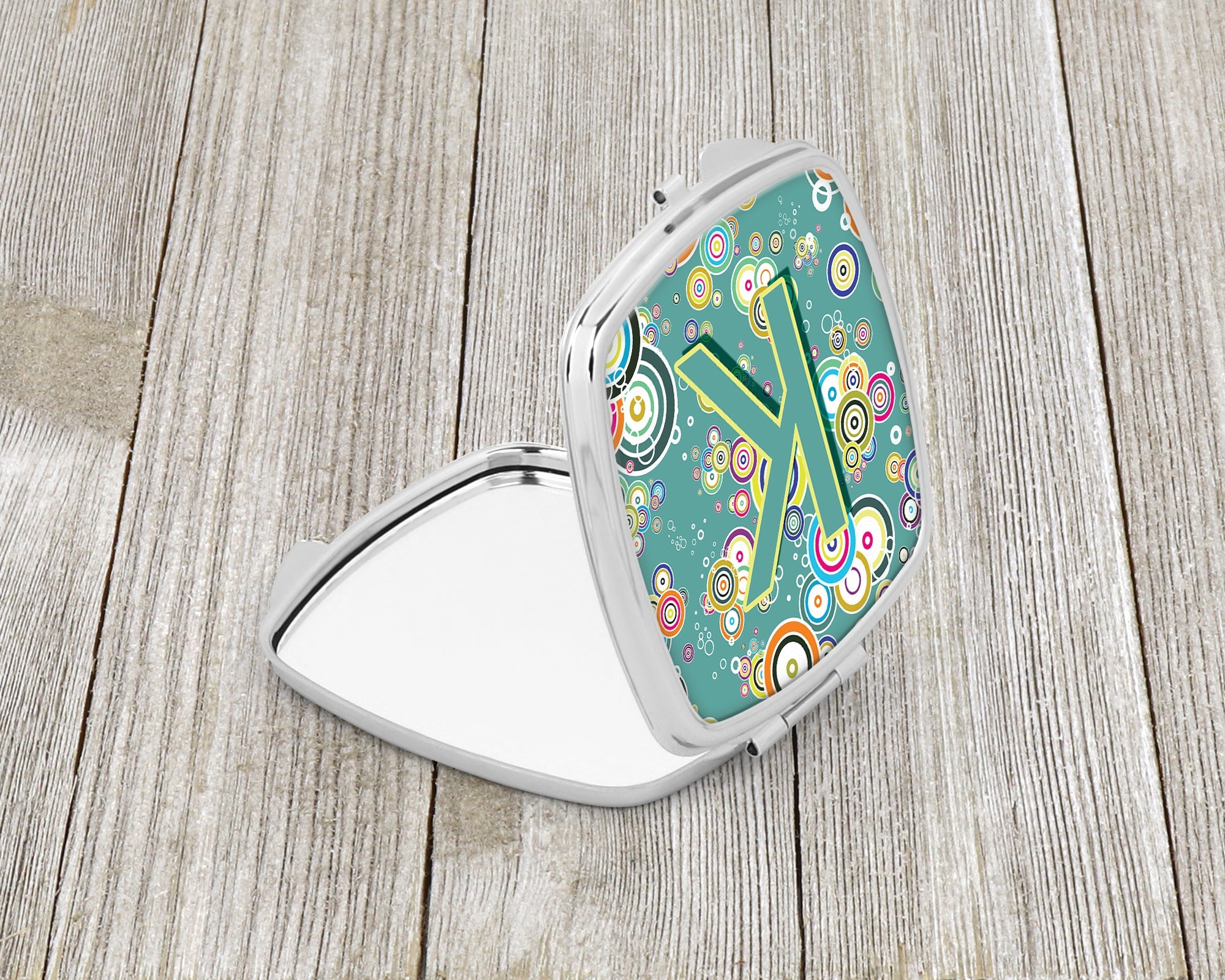 Letter K Circle Circle Teal Initial Alphabet Compact Mirror Decorative Travel Makeup Mirror for Women Girls Gifts Pocket Makeup Mirror Folding Handheld