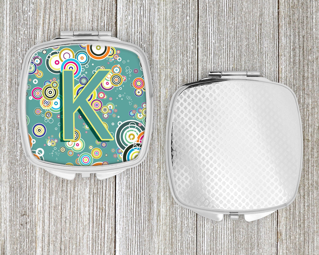 Letter K Circle Circle Teal Initial Alphabet Compact Mirror Decorative Travel Makeup Mirror for Women Girls Gifts Pocket Makeup Mirror Folding Handheld