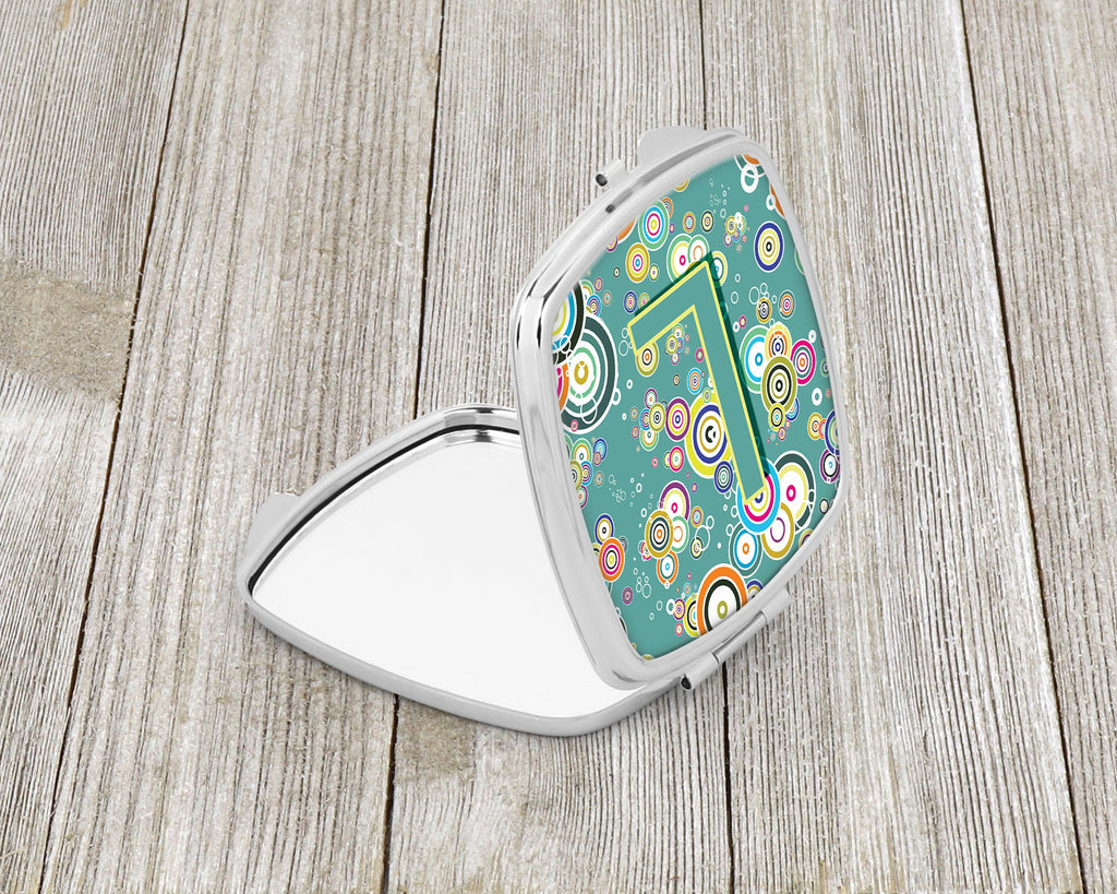 Letter L Circle Circle Teal Initial Alphabet Compact Mirror Decorative Travel Makeup Mirror for Women Girls Gifts Pocket Makeup Mirror Folding Handheld