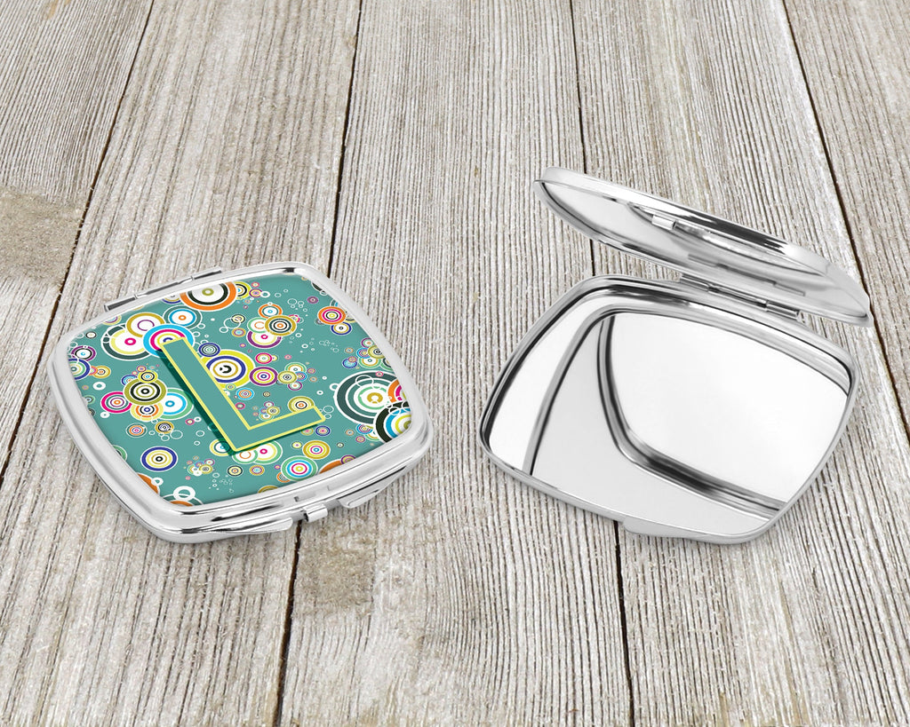 Letter L Circle Circle Teal Initial Alphabet Compact Mirror Decorative Travel Makeup Mirror for Women Girls Gifts Pocket Makeup Mirror Folding Handheld