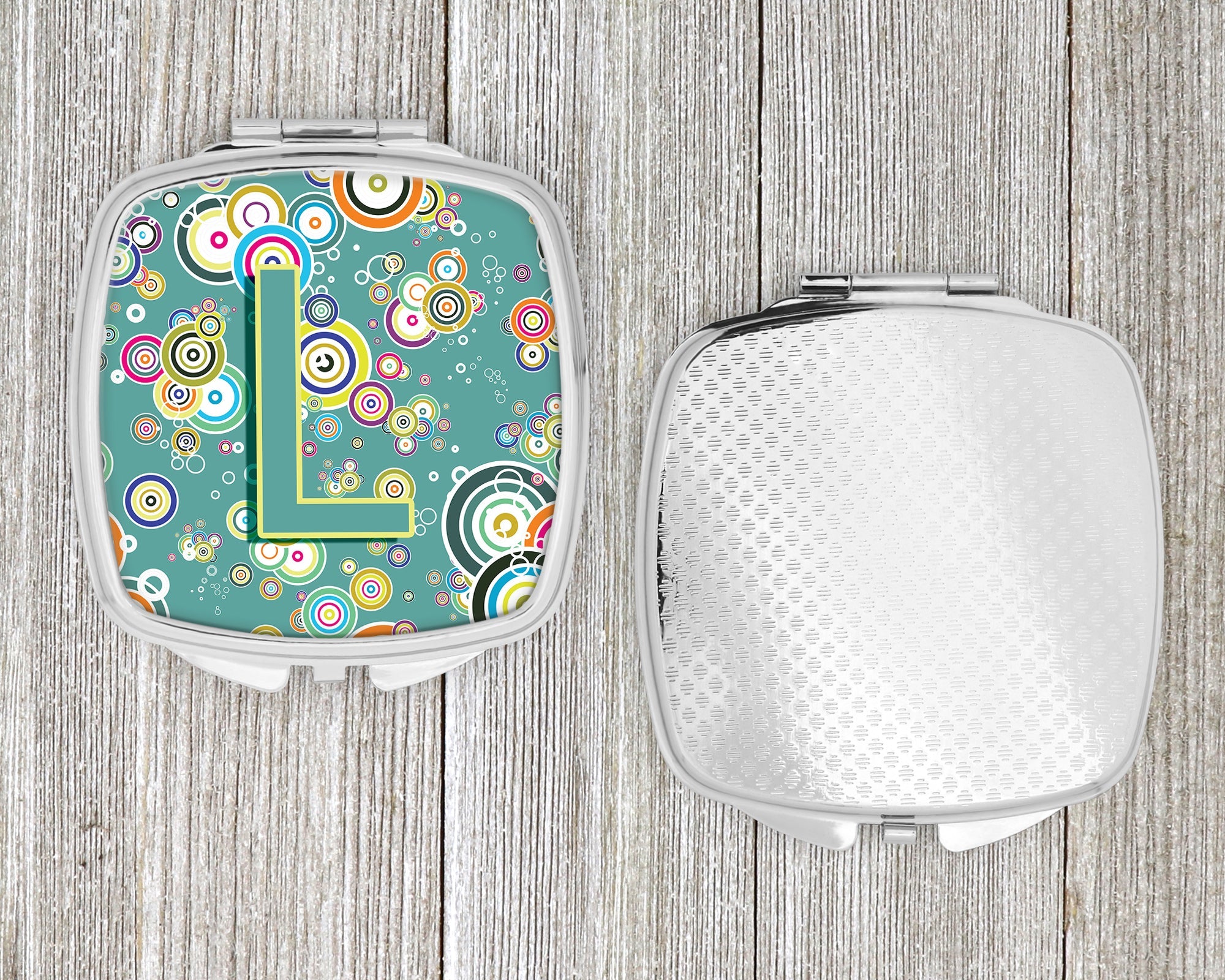 Letter L Circle Circle Teal Initial Alphabet Compact Mirror Decorative Travel Makeup Mirror for Women Girls Gifts Pocket Makeup Mirror Folding Handheld