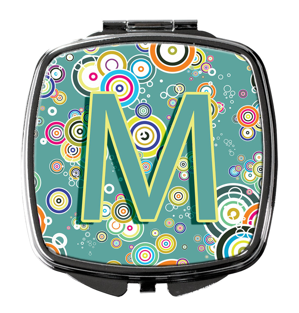 Letter M Circle Circle Teal Initial Alphabet Compact Mirror Decorative Travel Makeup Mirror for Women Girls Gifts Pocket Makeup Mirror Folding Handheld