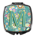 Letter M Circle Circle Teal Initial Alphabet Compact Mirror Decorative Travel Makeup Mirror for Women Girls Gifts Pocket Makeup Mirror Folding Handheld