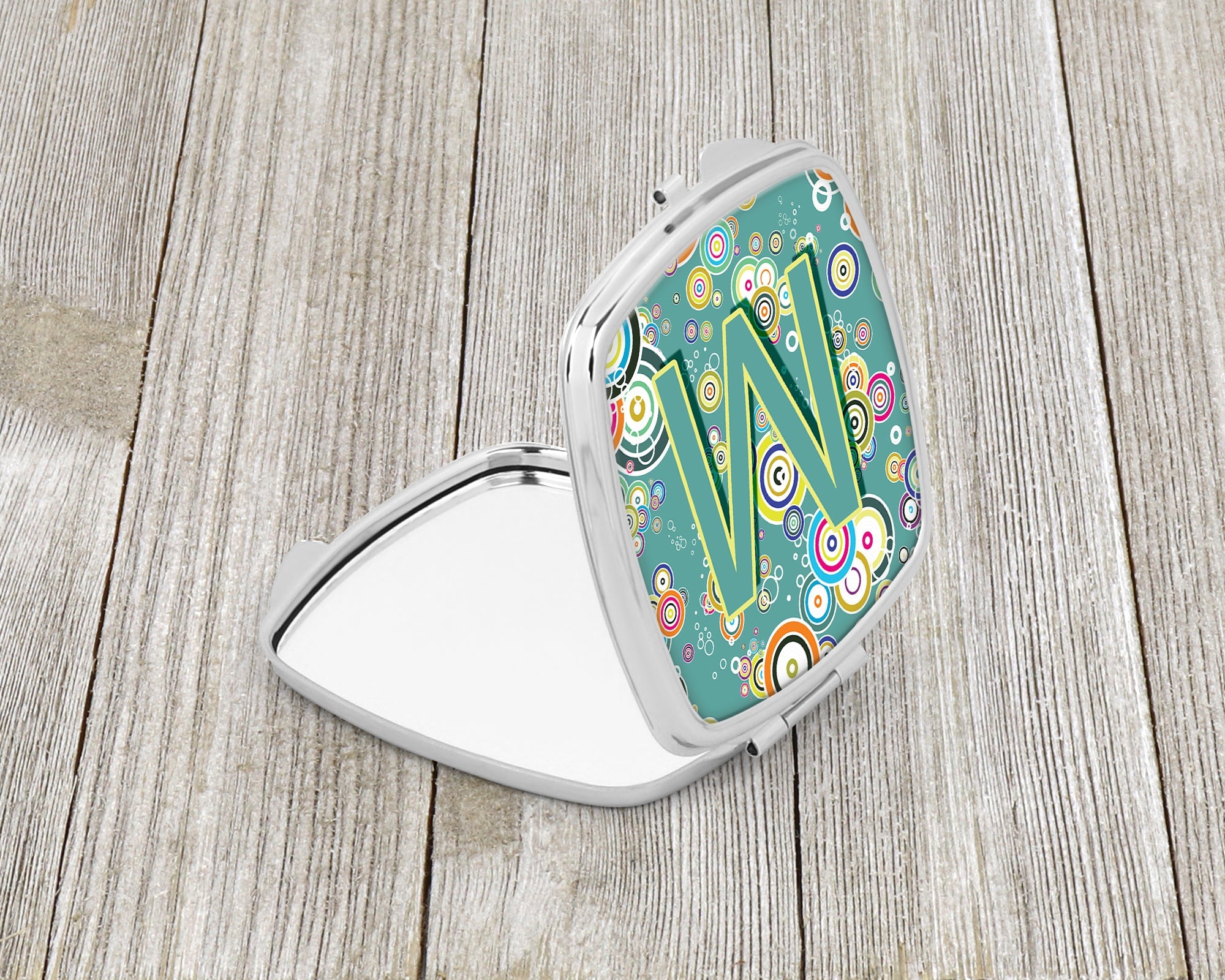 Letter M Circle Circle Teal Initial Alphabet Compact Mirror Decorative Travel Makeup Mirror for Women Girls Gifts Pocket Makeup Mirror Folding Handheld