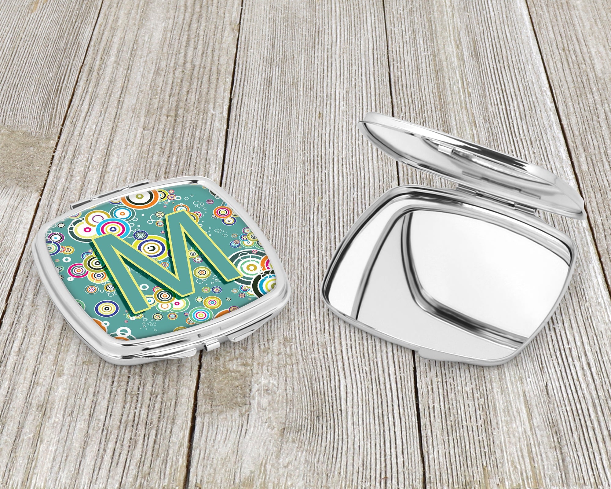 Letter M Circle Circle Teal Initial Alphabet Compact Mirror Decorative Travel Makeup Mirror for Women Girls Gifts Pocket Makeup Mirror Folding Handheld