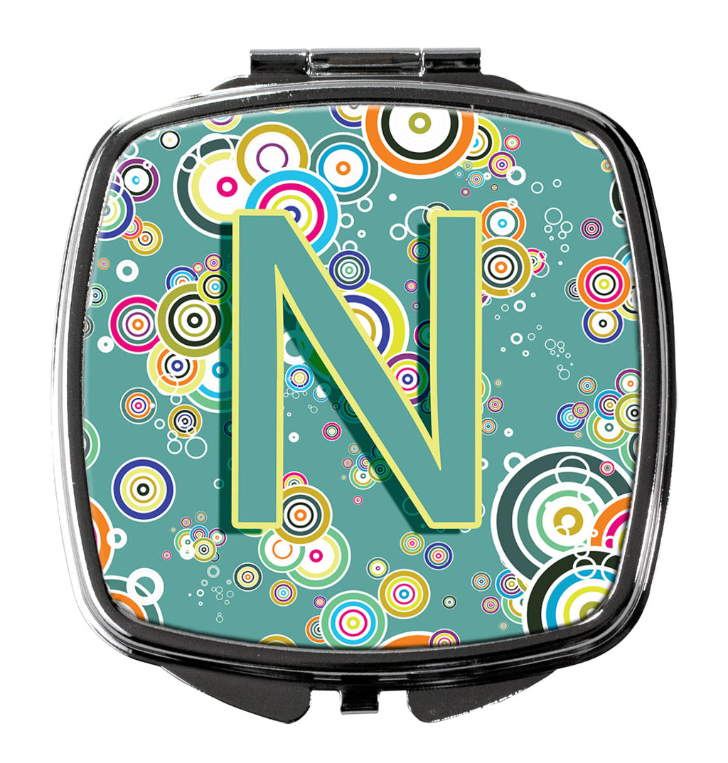 Letter N Circle Circle Teal Initial Alphabet Compact Mirror Decorative Travel Makeup Mirror for Women Girls Gifts Pocket Makeup Mirror Folding Handheld