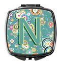 Letter N Circle Circle Teal Initial Alphabet Compact Mirror Decorative Travel Makeup Mirror for Women Girls Gifts Pocket Makeup Mirror Folding Handheld