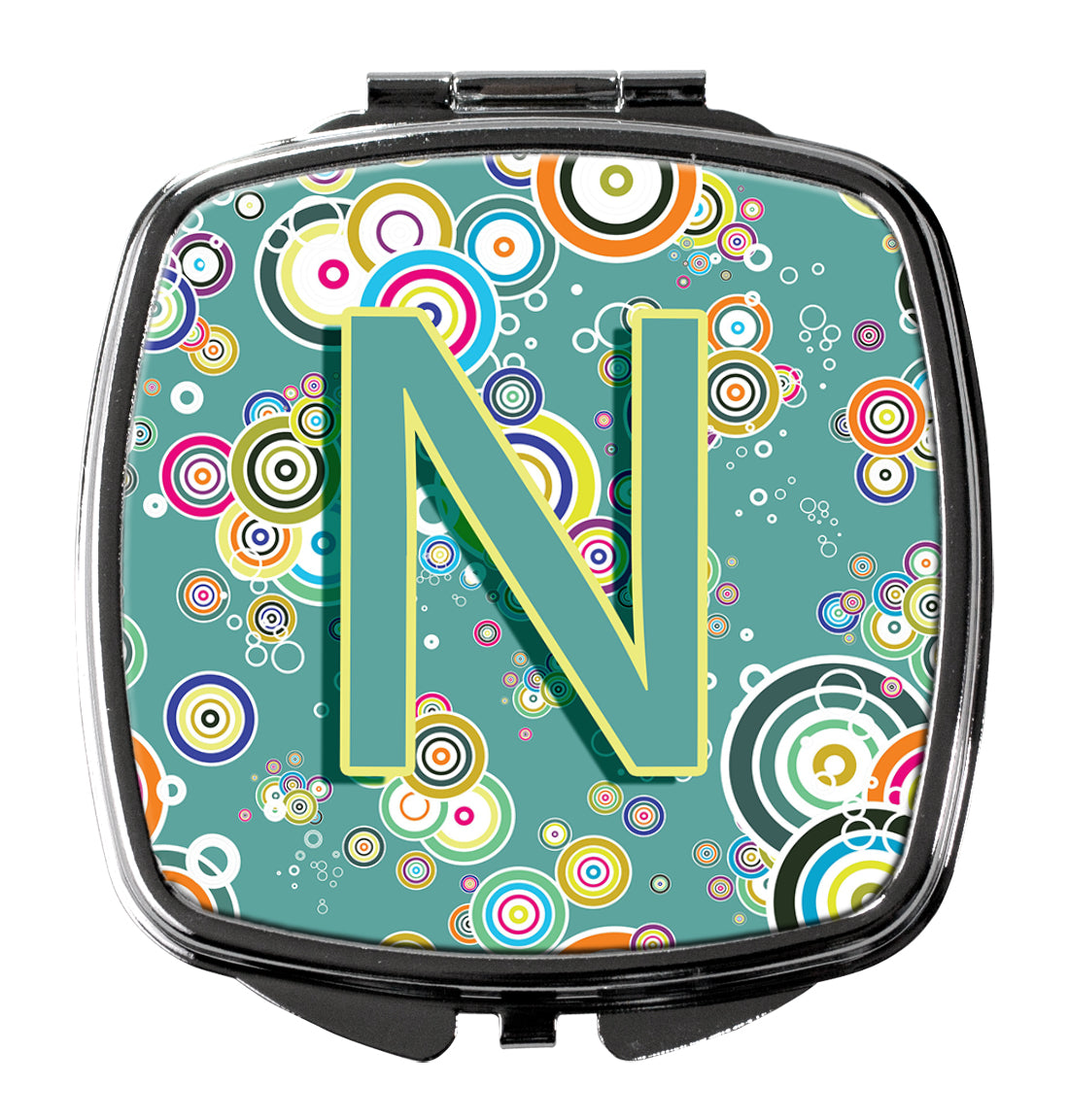 Letter N Circle Circle Teal Initial Alphabet Compact Mirror Decorative Travel Makeup Mirror for Women Girls Gifts Pocket Makeup Mirror Folding Handheld
