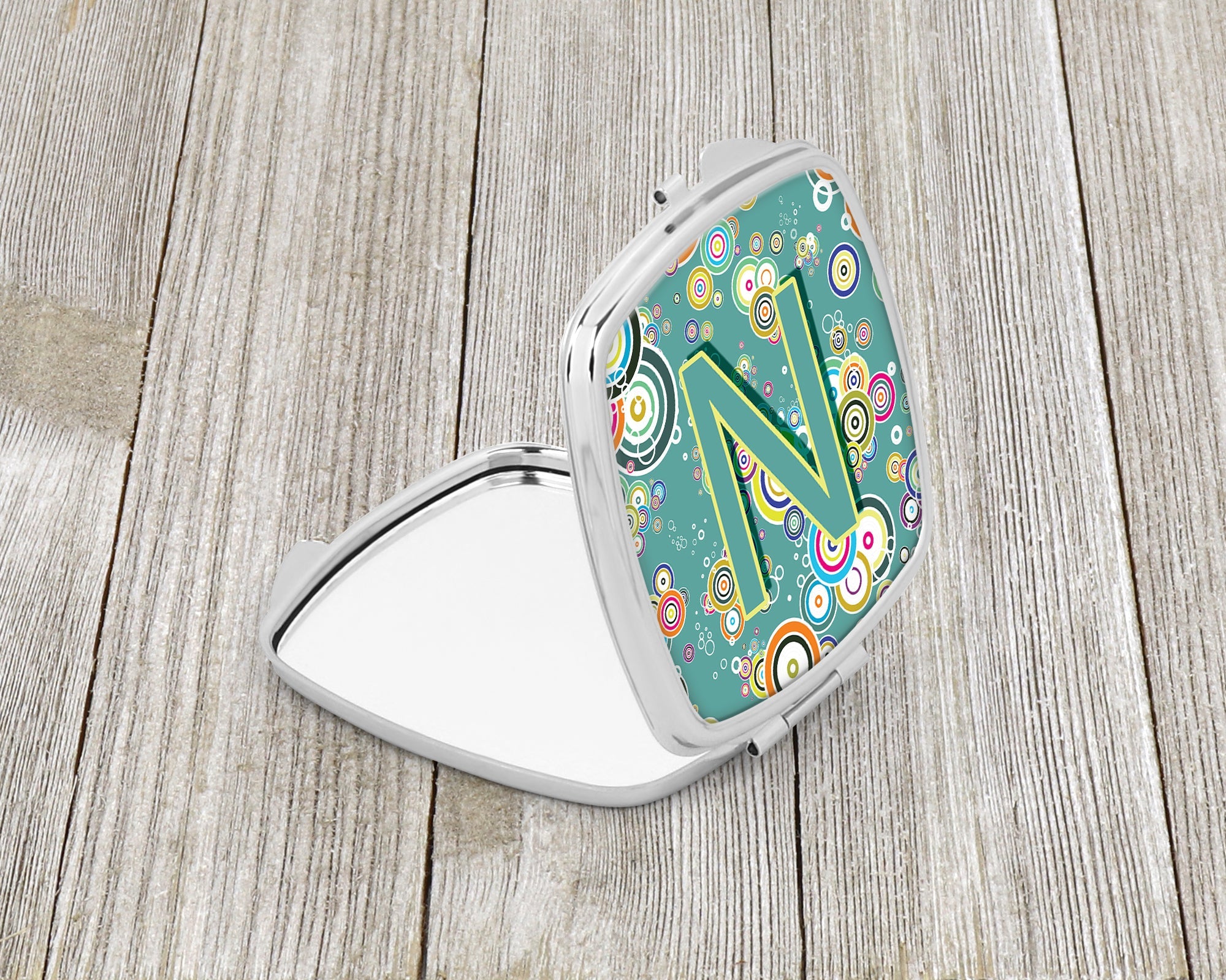 Letter N Circle Circle Teal Initial Alphabet Compact Mirror Decorative Travel Makeup Mirror for Women Girls Gifts Pocket Makeup Mirror Folding Handheld