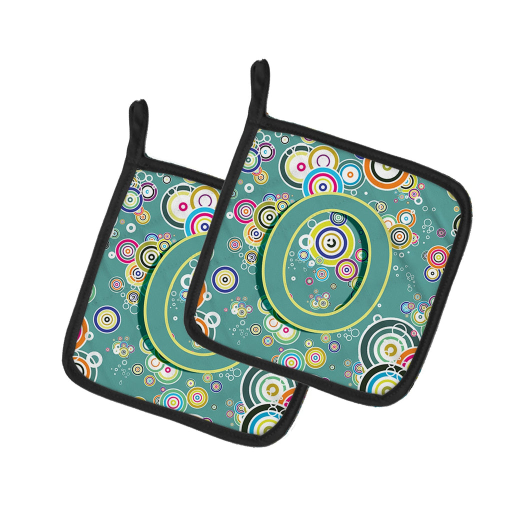Letter O Circle Circle Teal Initial Alphabet Pot Holder Set of 2 Heat Resistant Quilted Hot Pads 7.5 x 7.5 Inch, Insulated Kitchen Trivets for Cooking & Baking