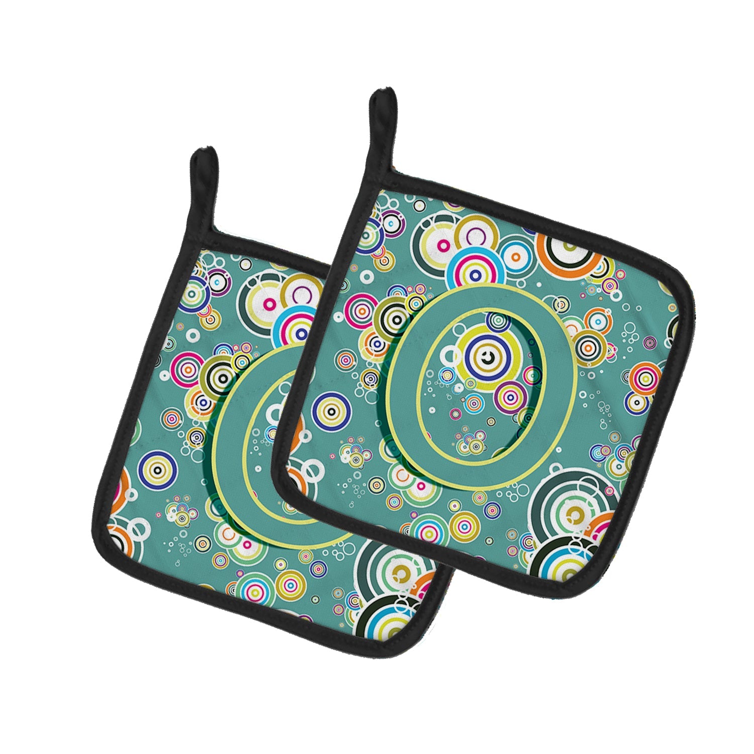 Letter O Circle Circle Teal Initial Alphabet Pot Holder Set of 2 Heat Resistant Quilted Hot Pads 7.5 x 7.5 Inch, Insulated Kitchen Trivets for Cooking & Baking