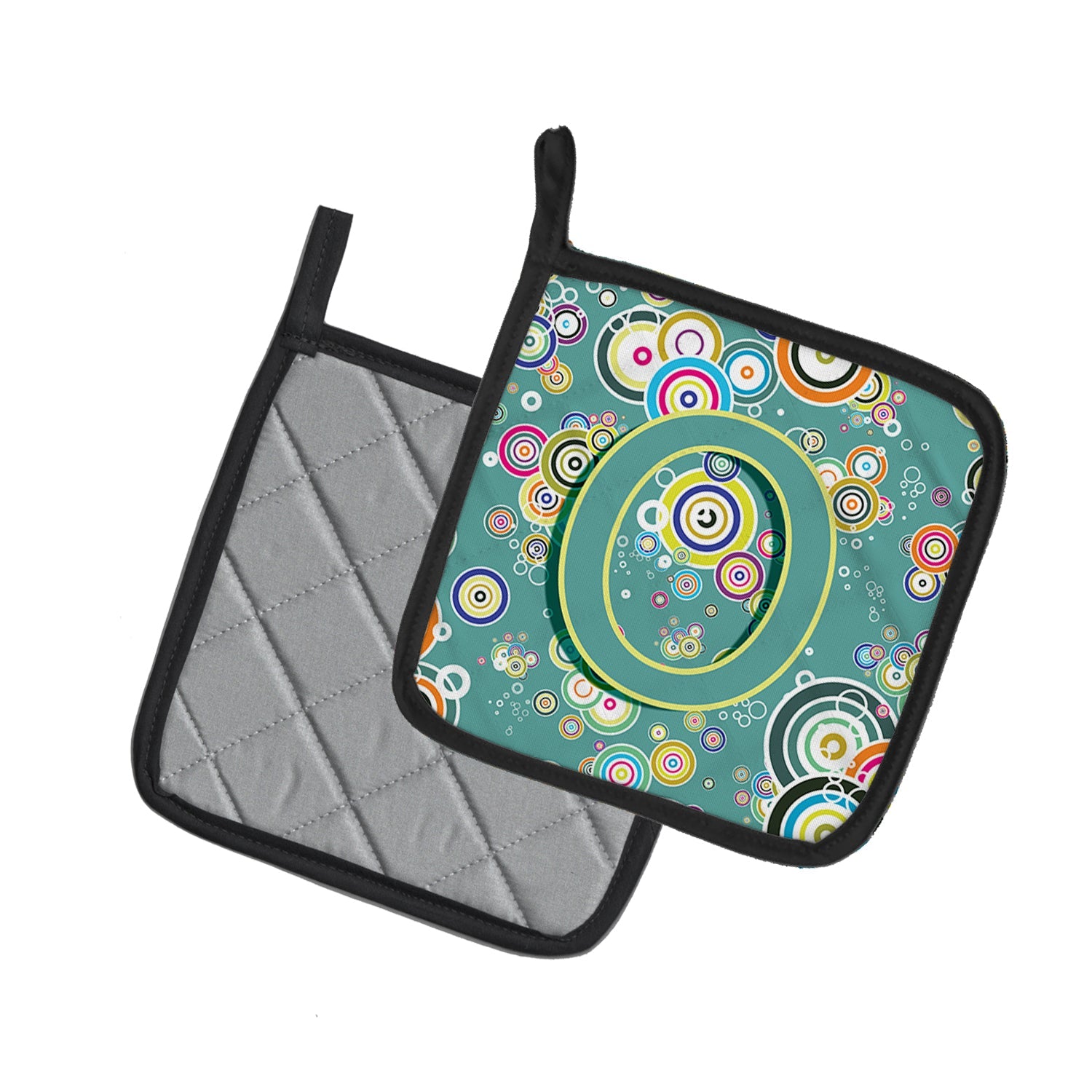 Letter O Circle Circle Teal Initial Alphabet Pot Holder Set of 2 Heat Resistant Quilted Hot Pads 7.5 x 7.5 Inch, Insulated Kitchen Trivets for Cooking & Baking