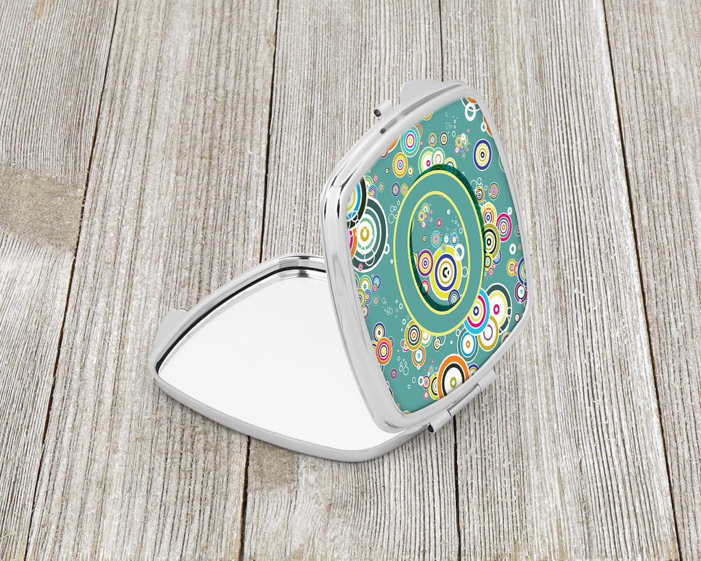 Letter O Circle Circle Teal Initial Alphabet Compact Mirror Decorative Travel Makeup Mirror for Women Girls Gifts Pocket Makeup Mirror Folding Handheld