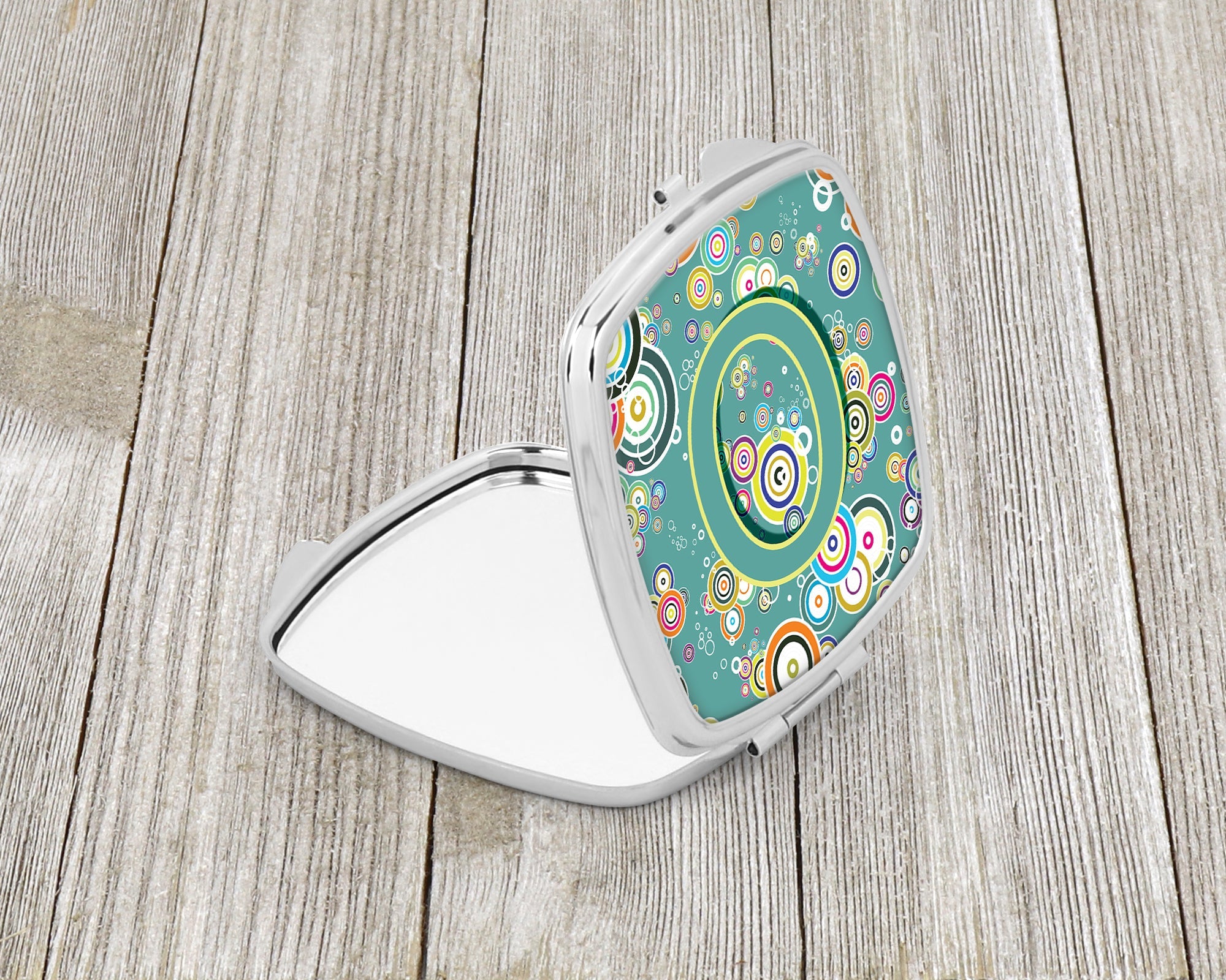 Letter O Circle Circle Teal Initial Alphabet Compact Mirror Decorative Travel Makeup Mirror for Women Girls Gifts Pocket Makeup Mirror Folding Handheld