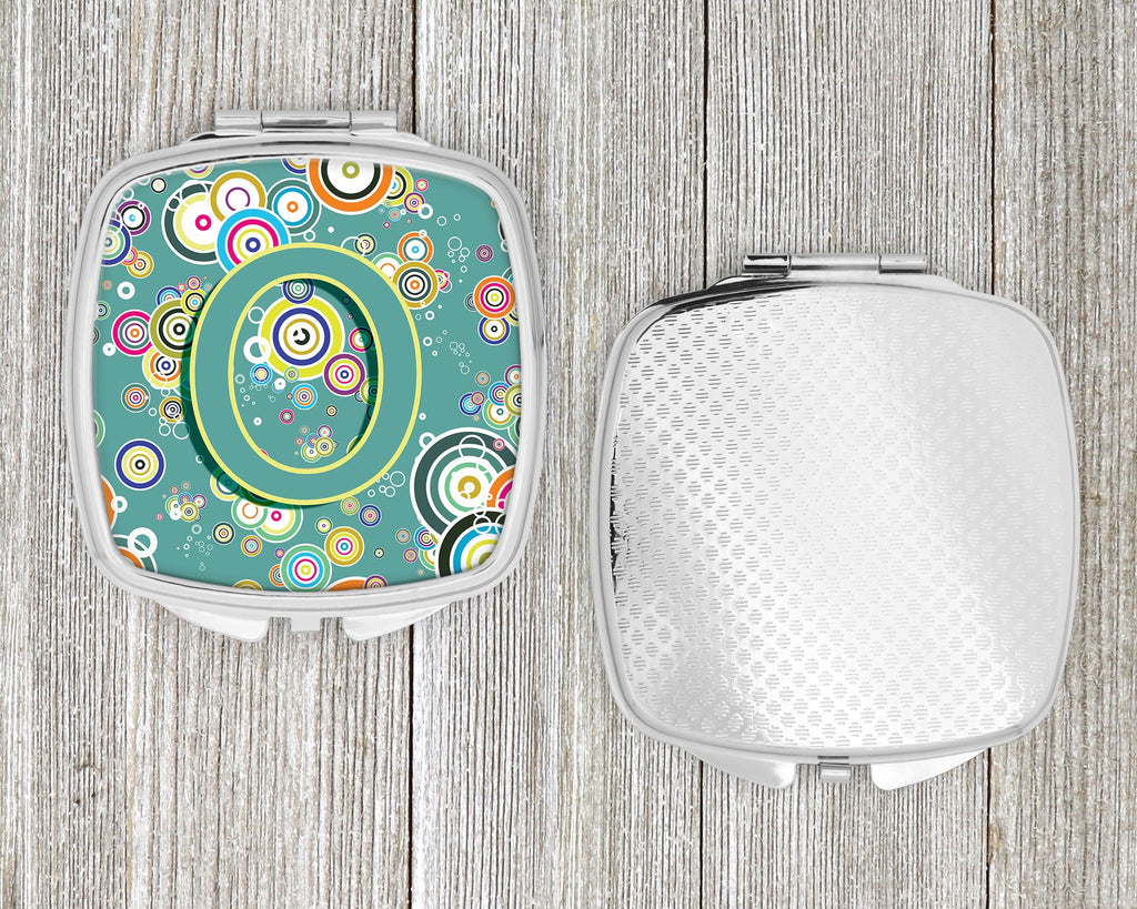Letter O Circle Circle Teal Initial Alphabet Compact Mirror Decorative Travel Makeup Mirror for Women Girls Gifts Pocket Makeup Mirror Folding Handheld