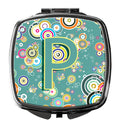 Letter P Circle Circle Teal Initial Alphabet Compact Mirror Decorative Travel Makeup Mirror for Women Girls Gifts Pocket Makeup Mirror Folding Handheld