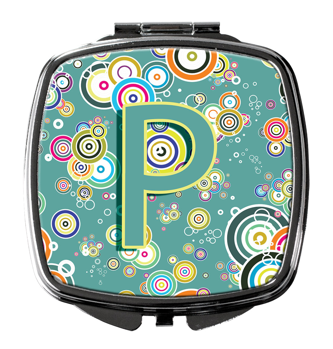 Letter P Circle Circle Teal Initial Alphabet Compact Mirror Decorative Travel Makeup Mirror for Women Girls Gifts Pocket Makeup Mirror Folding Handheld
