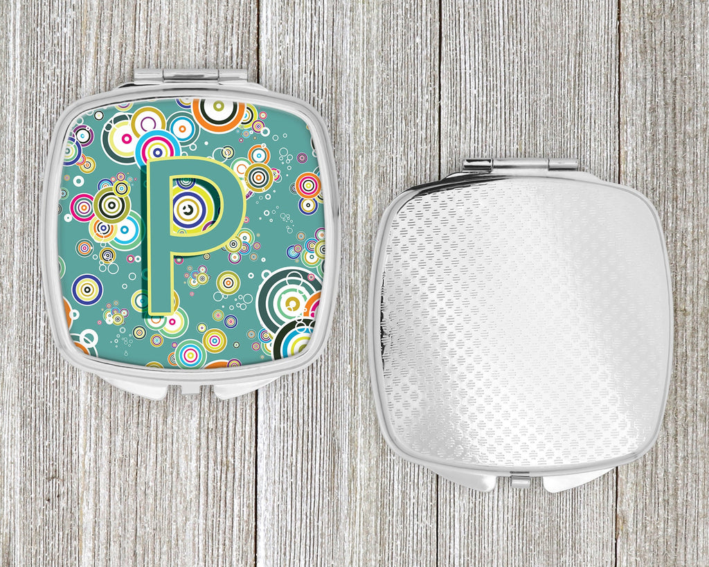 Letter P Circle Circle Teal Initial Alphabet Compact Mirror Decorative Travel Makeup Mirror for Women Girls Gifts Pocket Makeup Mirror Folding Handheld