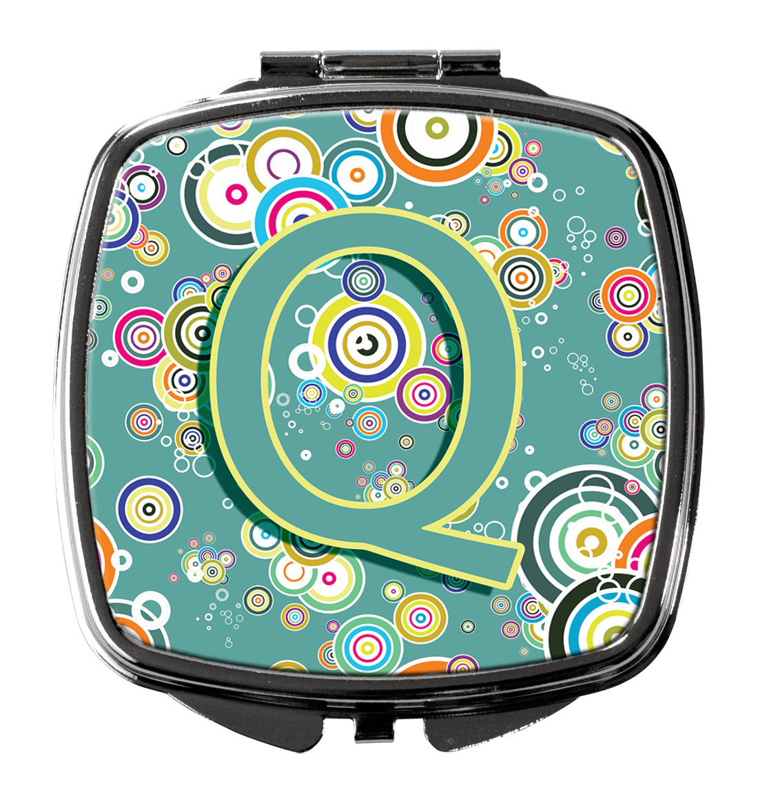 Letter Q Circle Circle Teal Initial Alphabet Compact Mirror Decorative Travel Makeup Mirror for Women Girls Gifts Pocket Makeup Mirror Folding Handheld