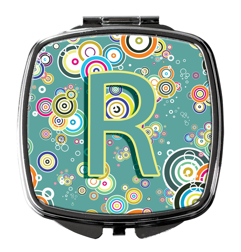 Letter R Circle Circle Teal Initial Alphabet Compact Mirror Decorative Travel Makeup Mirror for Women Girls Gifts Pocket Makeup Mirror Folding Handheld