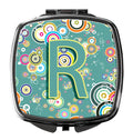 Letter R Circle Circle Teal Initial Alphabet Compact Mirror Decorative Travel Makeup Mirror for Women Girls Gifts Pocket Makeup Mirror Folding Handheld