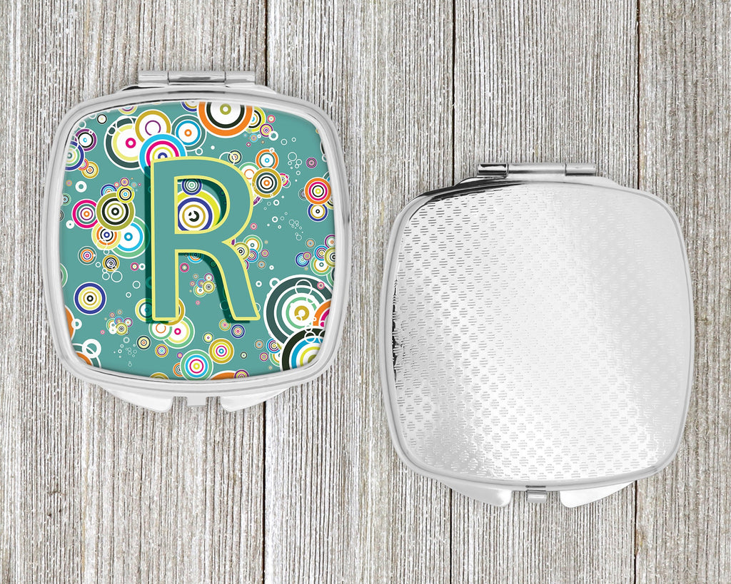 Letter R Circle Circle Teal Initial Alphabet Compact Mirror Decorative Travel Makeup Mirror for Women Girls Gifts Pocket Makeup Mirror Folding Handheld