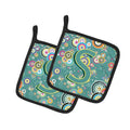Letter S Circle Circle Teal Initial Alphabet Pot Holder Set of 2 Heat Resistant Quilted Hot Pads 7.5 x 7.5 Inch, Insulated Kitchen Trivets for Cooking & Baking