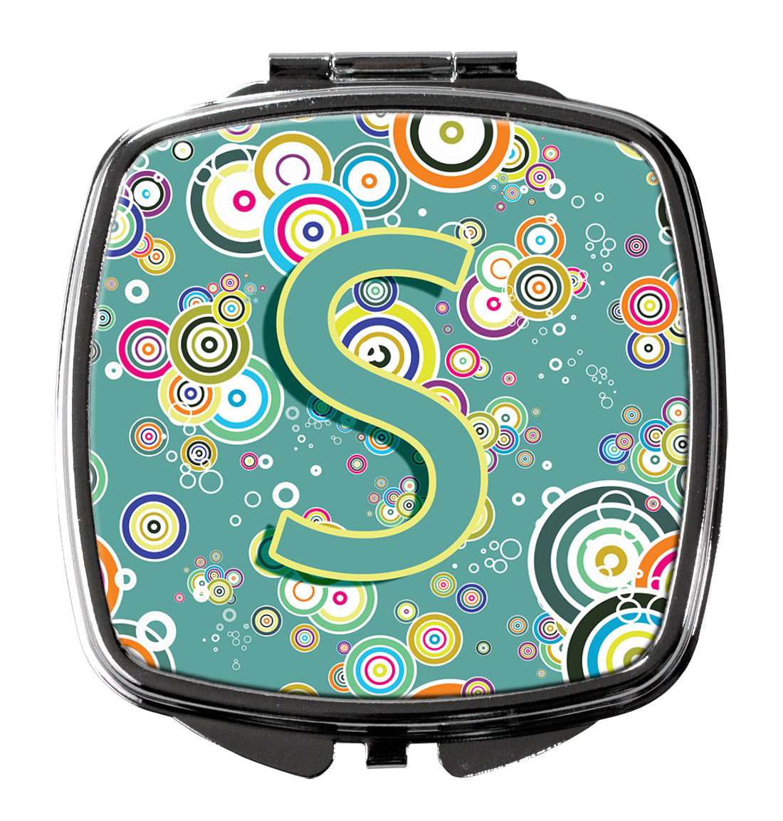 Letter S Circle Circle Teal Initial Alphabet Compact Mirror Decorative Travel Makeup Mirror for Women Girls Gifts Pocket Makeup Mirror Folding Handheld