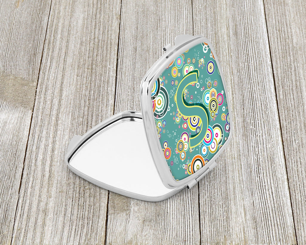 Letter S Circle Circle Teal Initial Alphabet Compact Mirror Decorative Travel Makeup Mirror for Women Girls Gifts Pocket Makeup Mirror Folding Handheld