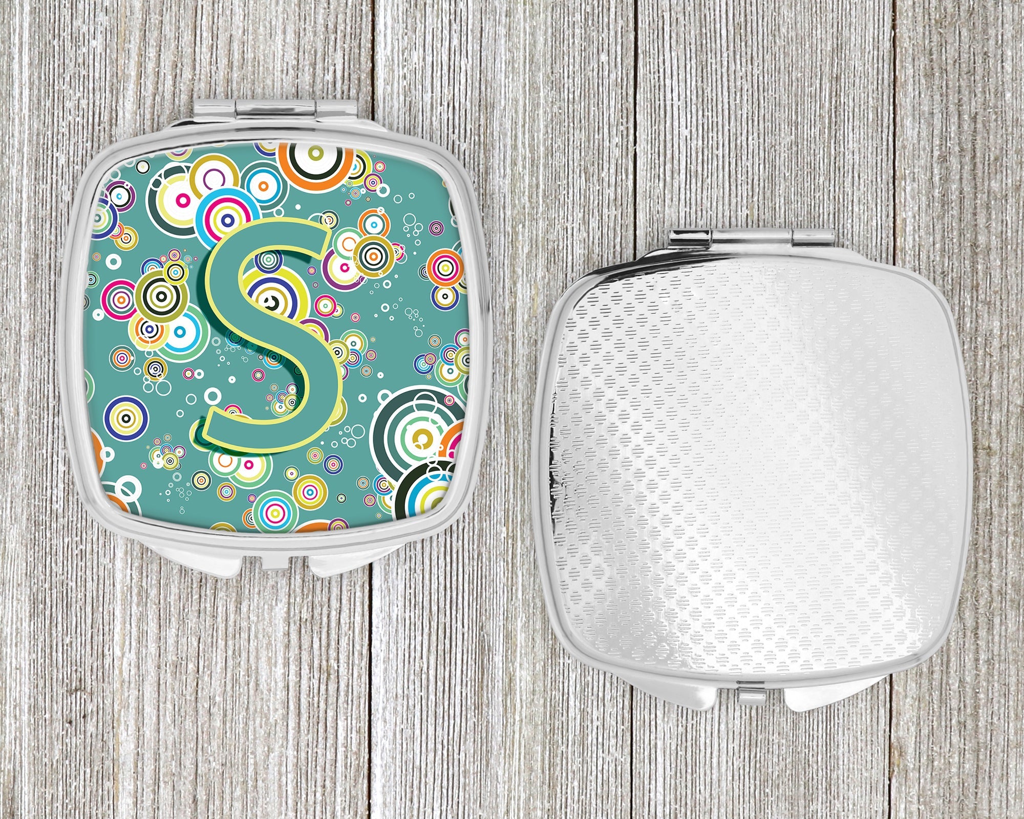 Letter S Circle Circle Teal Initial Alphabet Compact Mirror Decorative Travel Makeup Mirror for Women Girls Gifts Pocket Makeup Mirror Folding Handheld