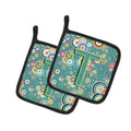 Letter T Circle Circle Teal Initial Alphabet Pot Holder Set of 2 Heat Resistant Quilted Hot Pads 7.5 x 7.5 Inch, Insulated Kitchen Trivets for Cooking & Baking