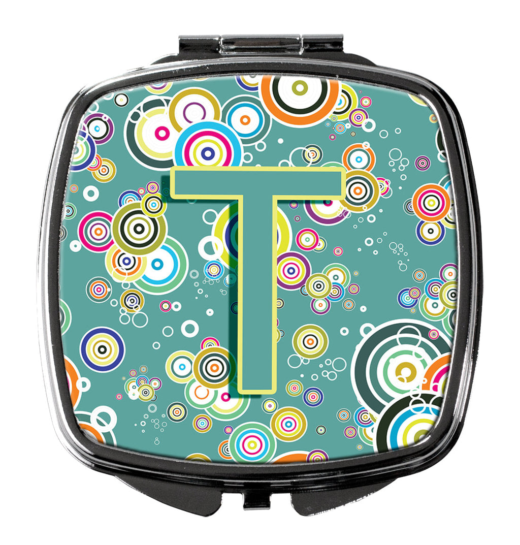 Letter T Circle Circle Teal Initial Alphabet Compact Mirror Decorative Travel Makeup Mirror for Women Girls Gifts Pocket Makeup Mirror Folding Handheld
