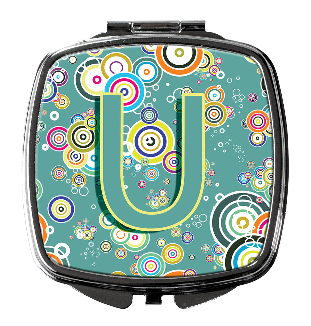 Letter U Circle Circle Teal Initial Alphabet Compact Mirror Decorative Travel Makeup Mirror for Women Girls Gifts Pocket Makeup Mirror Folding Handheld