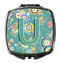 Letter U Circle Circle Teal Initial Alphabet Compact Mirror Decorative Travel Makeup Mirror for Women Girls Gifts Pocket Makeup Mirror Folding Handheld