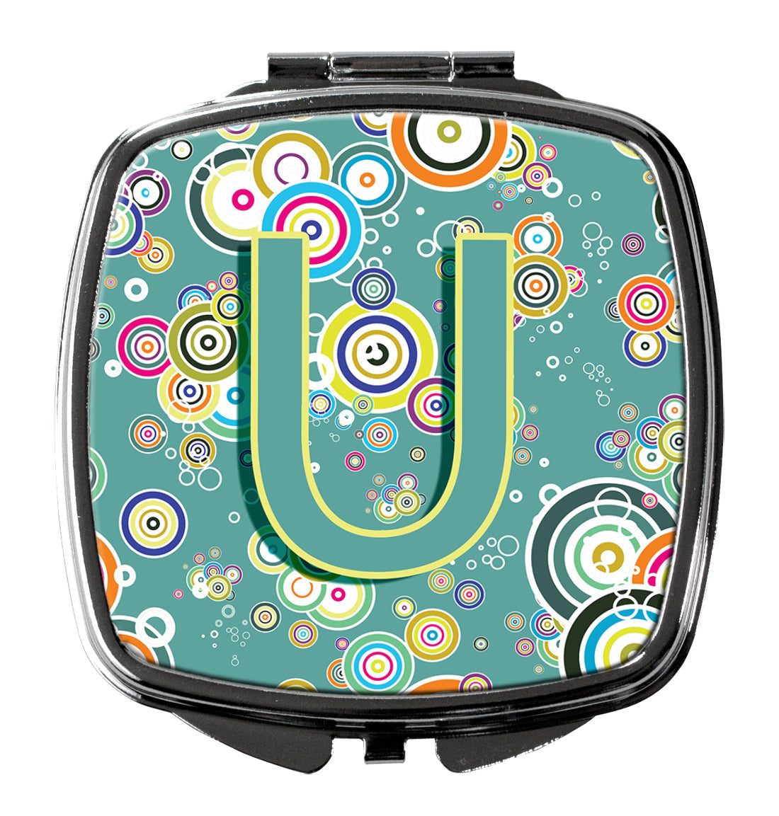 Letter U Circle Circle Teal Initial Alphabet Compact Mirror Decorative Travel Makeup Mirror for Women Girls Gifts Pocket Makeup Mirror Folding Handheld