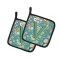Letter V Circle Circle Teal Initial Alphabet Pot Holder Set of 2 Heat Resistant Quilted Hot Pads 7.5 x 7.5 Inch, Insulated Kitchen Trivets for Cooking & Baking