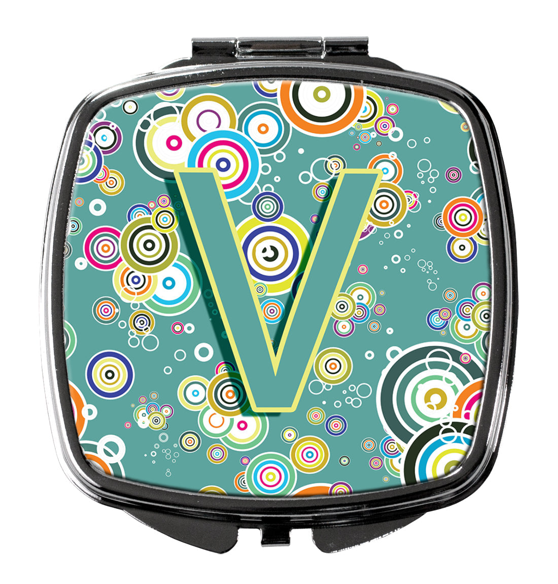 Letter V Circle Circle Teal Initial Alphabet Compact Mirror Decorative Travel Makeup Mirror for Women Girls Gifts Pocket Makeup Mirror Folding Handheld
