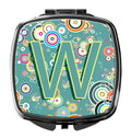Letter W Circle Circle Teal Initial Alphabet Compact Mirror Decorative Travel Makeup Mirror for Women Girls Gifts Pocket Makeup Mirror Folding Handheld