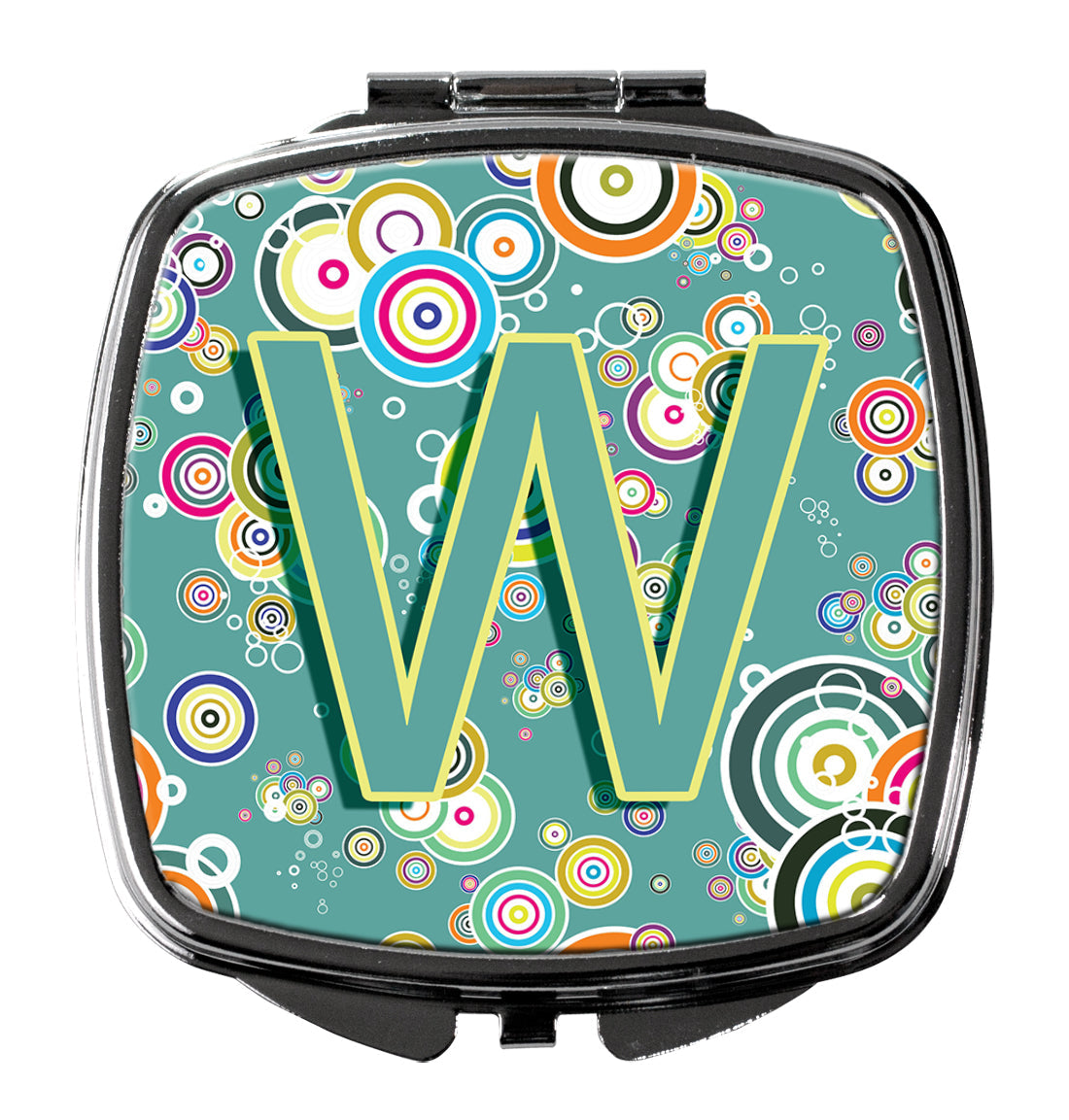 Letter W Circle Circle Teal Initial Alphabet Compact Mirror Decorative Travel Makeup Mirror for Women Girls Gifts Pocket Makeup Mirror Folding Handheld