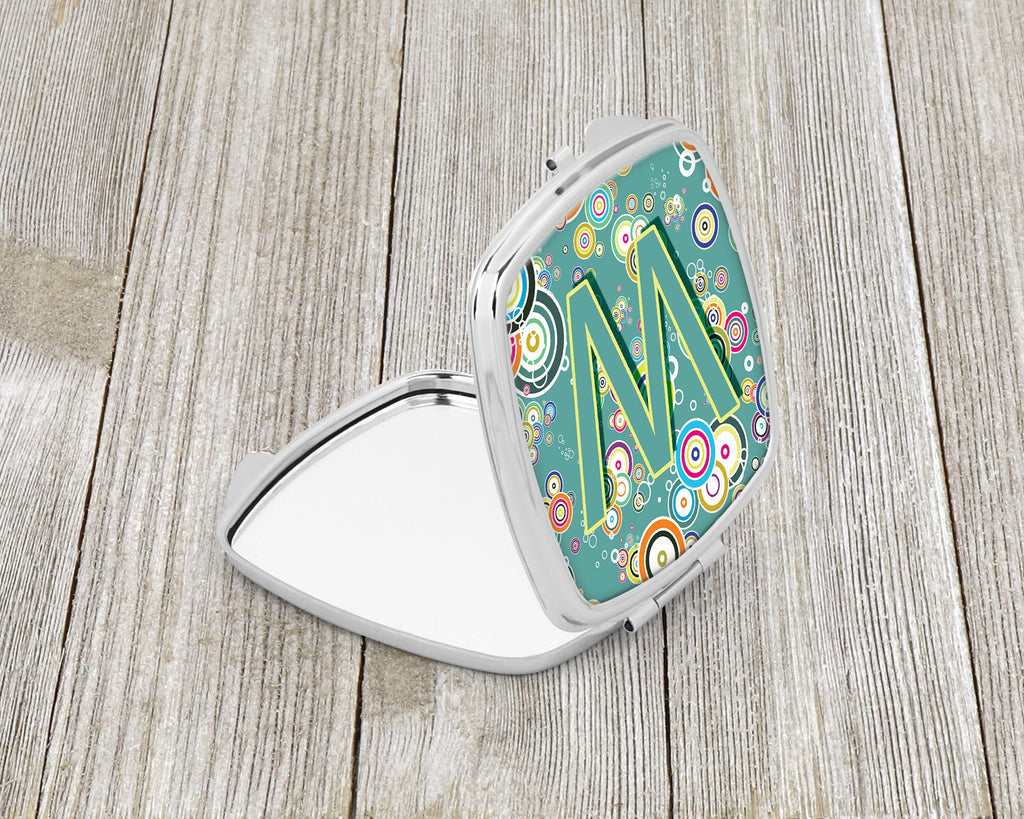 Letter W Circle Circle Teal Initial Alphabet Compact Mirror Decorative Travel Makeup Mirror for Women Girls Gifts Pocket Makeup Mirror Folding Handheld