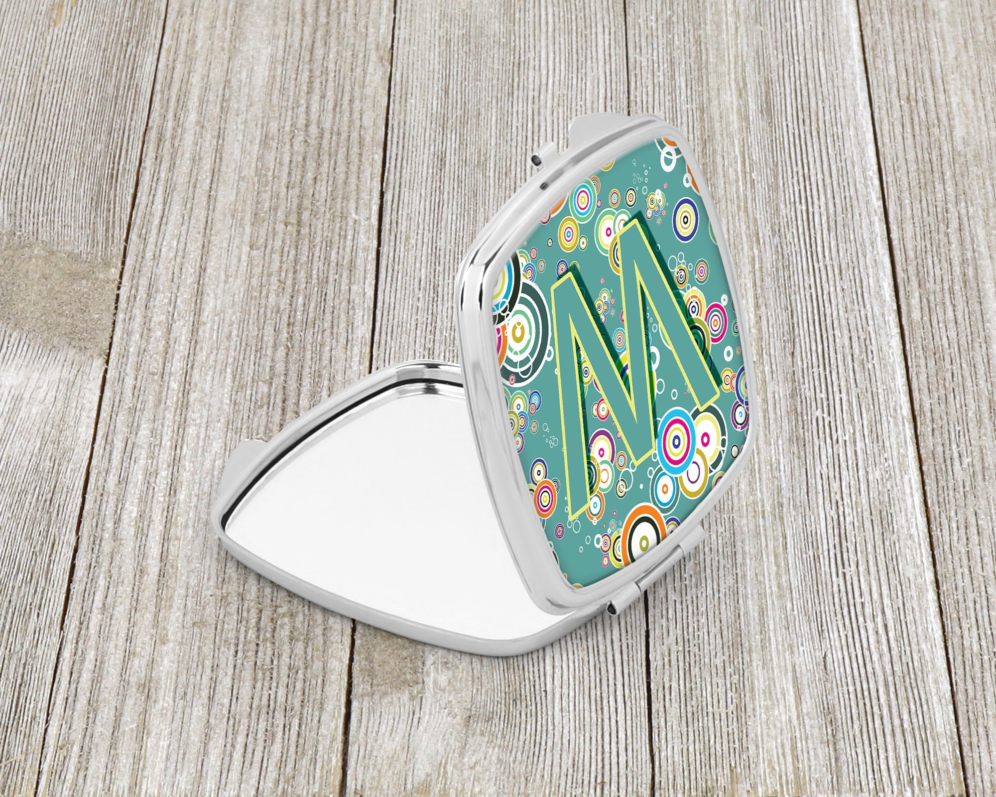 Letter W Circle Circle Teal Initial Alphabet Compact Mirror Decorative Travel Makeup Mirror for Women Girls Gifts Pocket Makeup Mirror Folding Handheld
