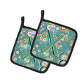 Letter X Circle Circle Teal Initial Alphabet Pot Holder Set of 2 Heat Resistant Quilted Hot Pads 7.5 x 7.5 Inch, Insulated Kitchen Trivets for Cooking & Baking