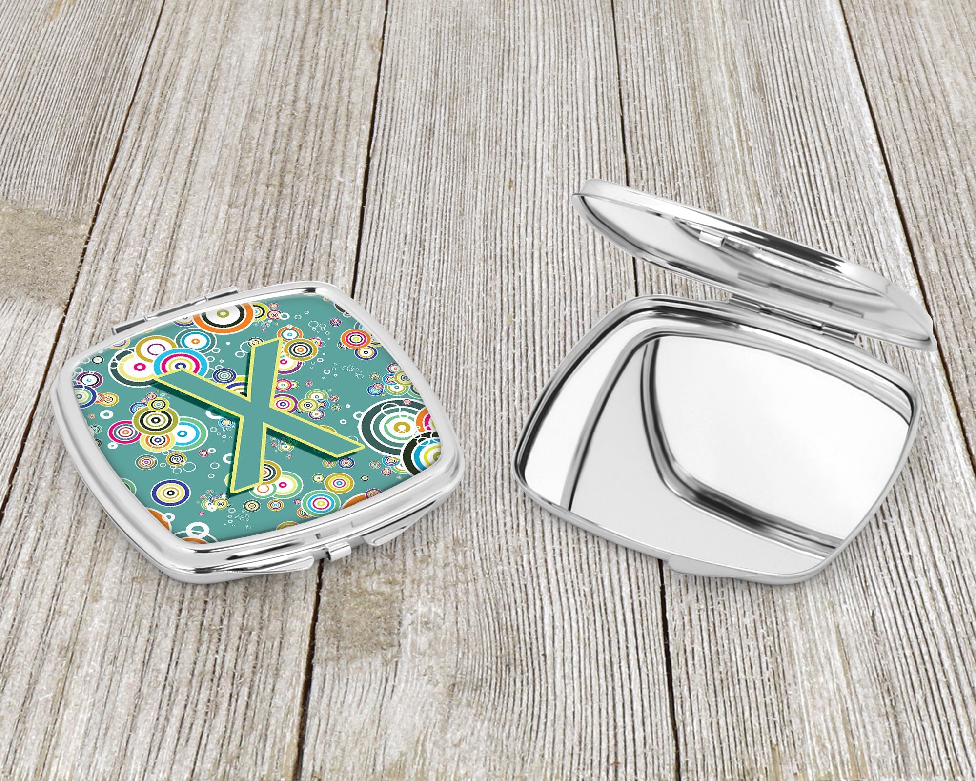 Letter X Circle Circle Teal Initial Alphabet Compact Mirror Decorative Travel Makeup Mirror for Women Girls Gifts Pocket Makeup Mirror Folding Handheld