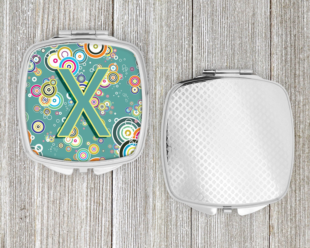 Letter X Circle Circle Teal Initial Alphabet Compact Mirror Decorative Travel Makeup Mirror for Women Girls Gifts Pocket Makeup Mirror Folding Handheld