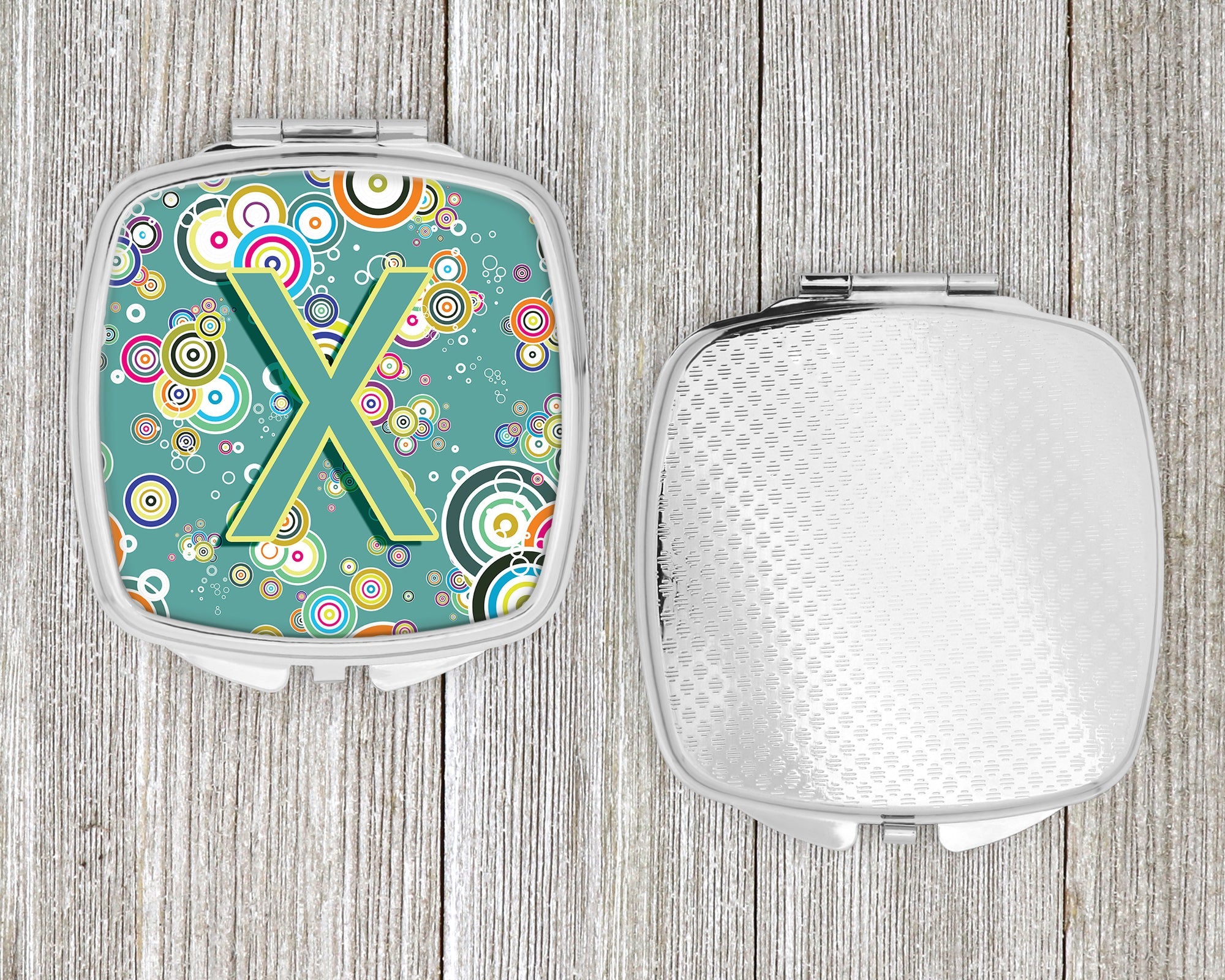 Letter X Circle Circle Teal Initial Alphabet Compact Mirror Decorative Travel Makeup Mirror for Women Girls Gifts Pocket Makeup Mirror Folding Handheld