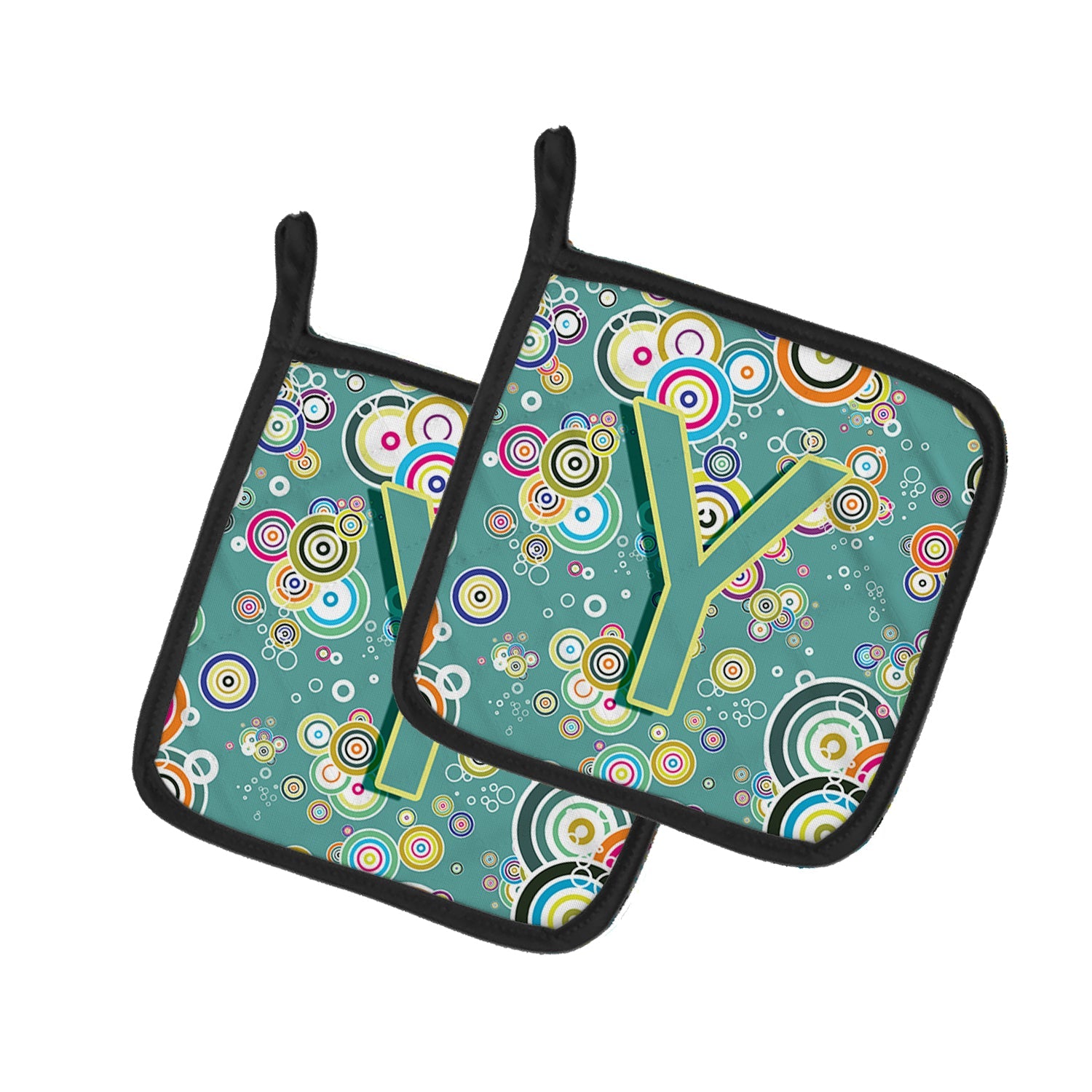 Letter Y Circle Circle Teal Initial Alphabet Pot Holder Set of 2 Heat Resistant Quilted Hot Pads 7.5 x 7.5 Inch, Insulated Kitchen Trivets for Cooking & Baking