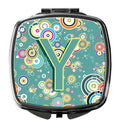 Letter Y Circle Circle Teal Initial Alphabet Compact Mirror Decorative Travel Makeup Mirror for Women Girls Gifts Pocket Makeup Mirror Folding Handheld