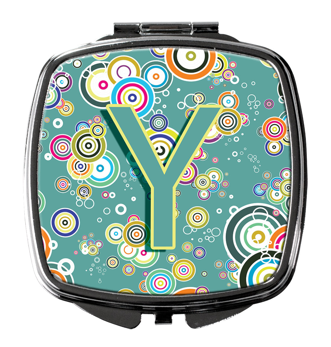 Letter Y Circle Circle Teal Initial Alphabet Compact Mirror Decorative Travel Makeup Mirror for Women Girls Gifts Pocket Makeup Mirror Folding Handheld