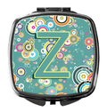 Letter Z Circle Circle Teal Initial Alphabet Compact Mirror Decorative Travel Makeup Mirror for Women Girls Gifts Pocket Makeup Mirror Folding Handheld