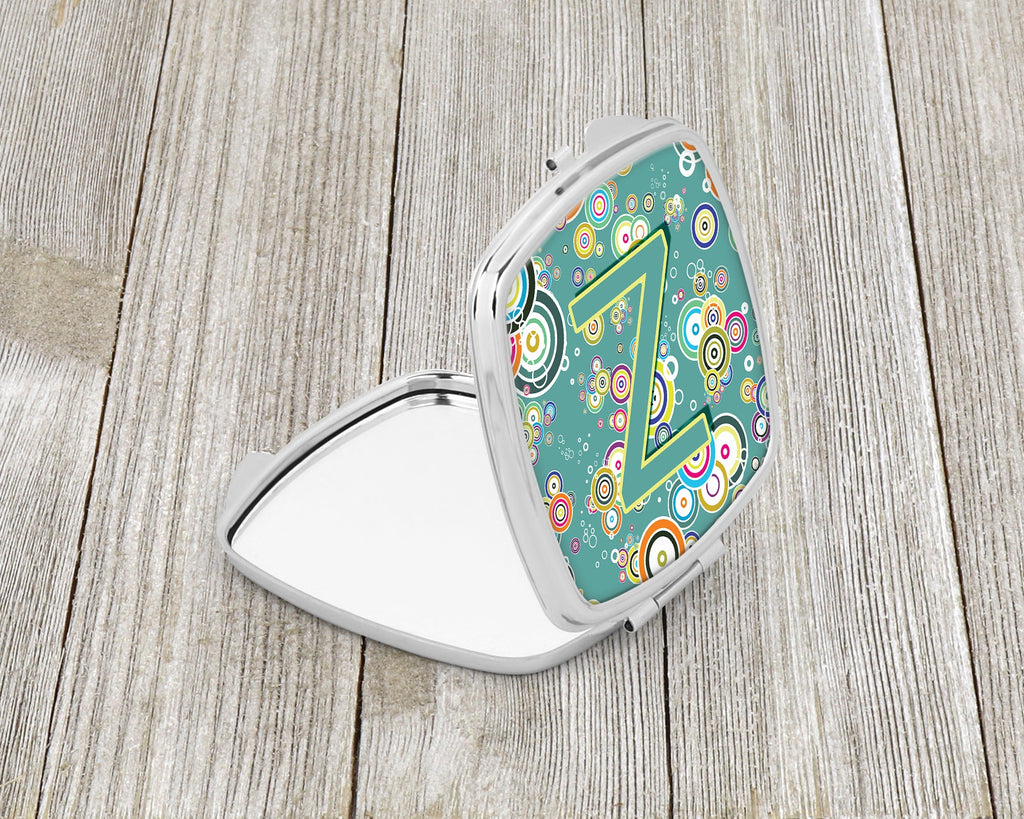 Letter Z Circle Circle Teal Initial Alphabet Compact Mirror Decorative Travel Makeup Mirror for Women Girls Gifts Pocket Makeup Mirror Folding Handheld